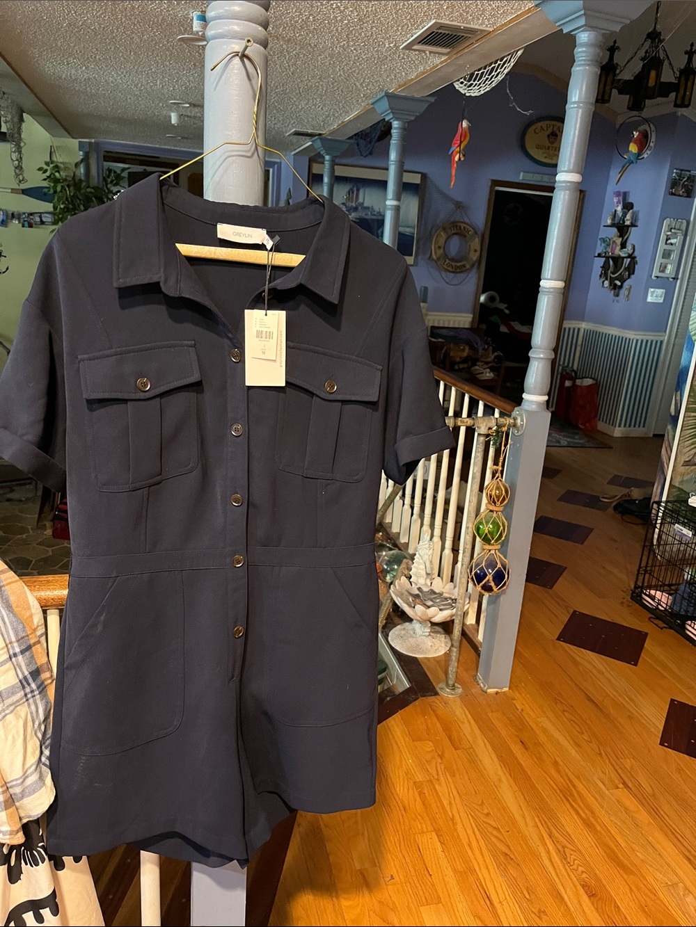 Dark Navy Short Sleeve Utility Romper